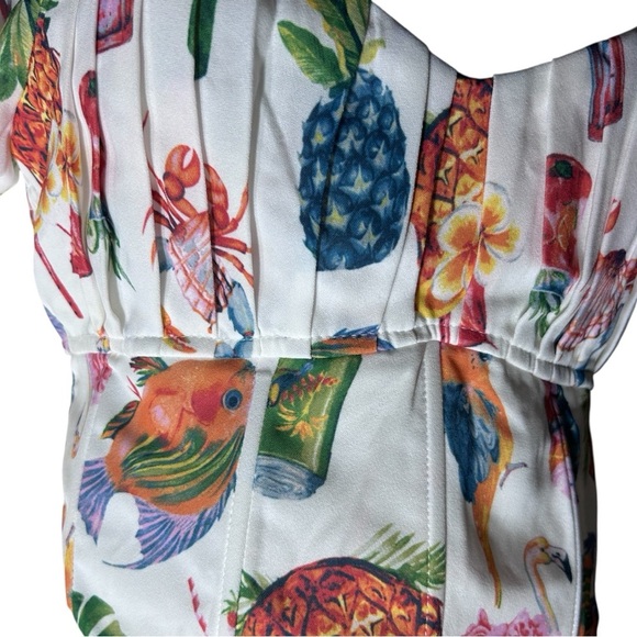 Mine Pina Colada Tropical Top Corset Crop Multicolor Puff Sleeve Size M NWOT - Picture 7 of 14